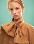 Woolen Embroidered Bow Coat