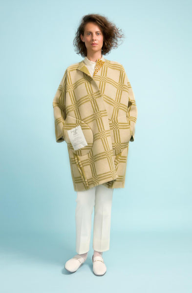 Longing For Sleep by Marit Ilison Unique Upcycled Wool Olive Coat #50 Reversible Front