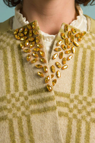 Longing For Sleep by Marit Ilison Unique Upcycled Wool Olive Coat #50 Crystal Embellishment