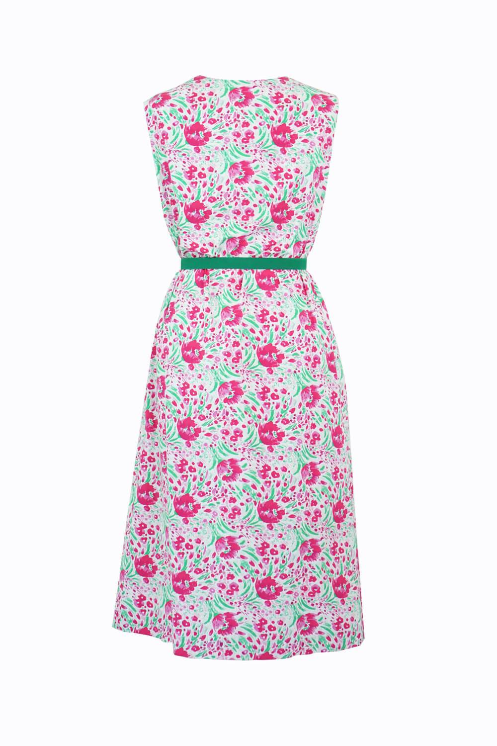 Sleeveless Cotton Smock Dress Pink Tulips