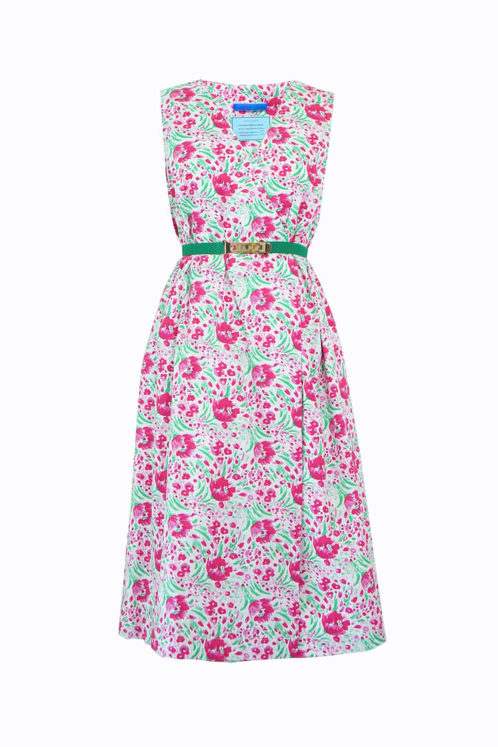 Sleeveless Cotton Smock Dress Pink Tulips