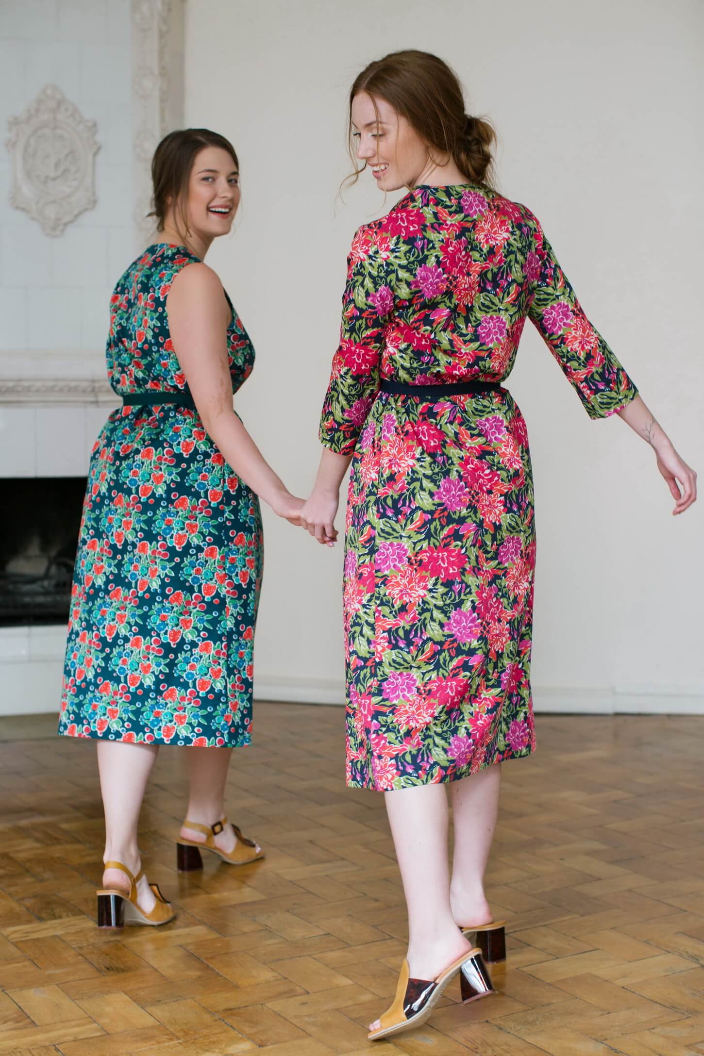 Cotton Smock Dress Vintage Peonies