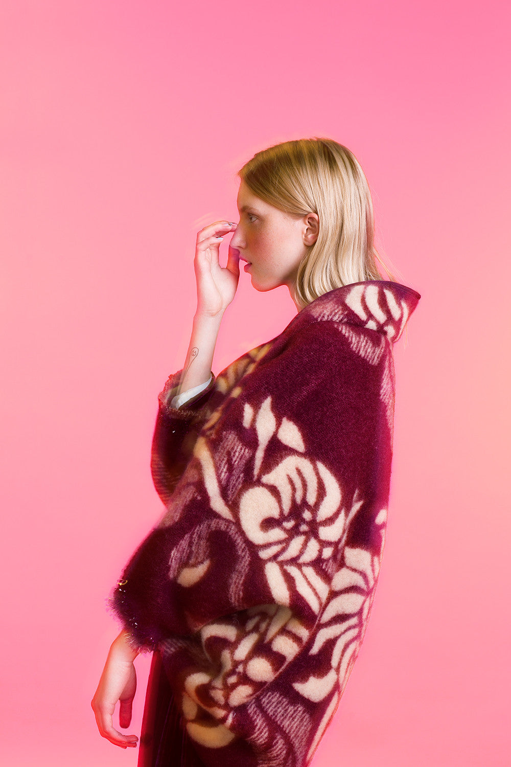 Longing For Sleep by Marit Ilison AW16 Woolen Cape Cordovan Dahlia