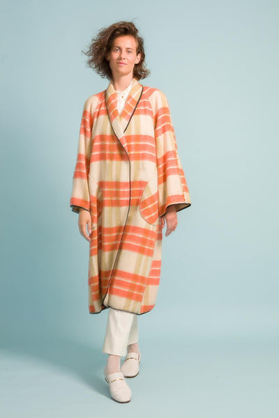 Longing For Sleep by Marit Ilison Upcycled Unique Wool Olive Peach Coat #46 Front