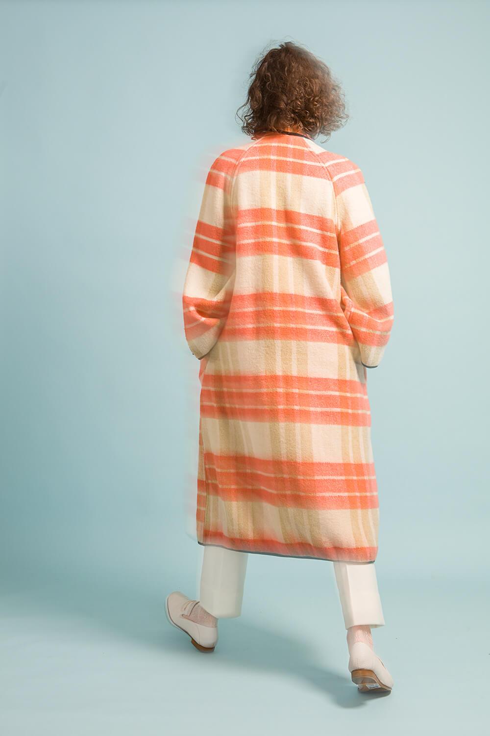 Longing For Sleep by Marit Ilison Upcycled Unique Wool Olive Peach Coat #46 Back