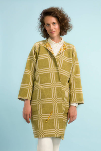 Longing For Sleep by Marit Ilison Unique Upcycled Wool Olive Coat #50 Front